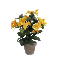 Castorama Hibiscus Jaune Artificiel ø30 X H.40 Cm En Pot Stan Gris ø11,5 Cm